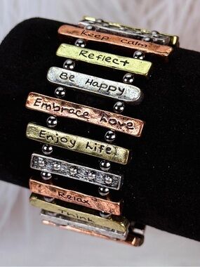 Inspirational Tri Tone Stretch Bracelet Positive Quote Affirmation Jewelry Gift